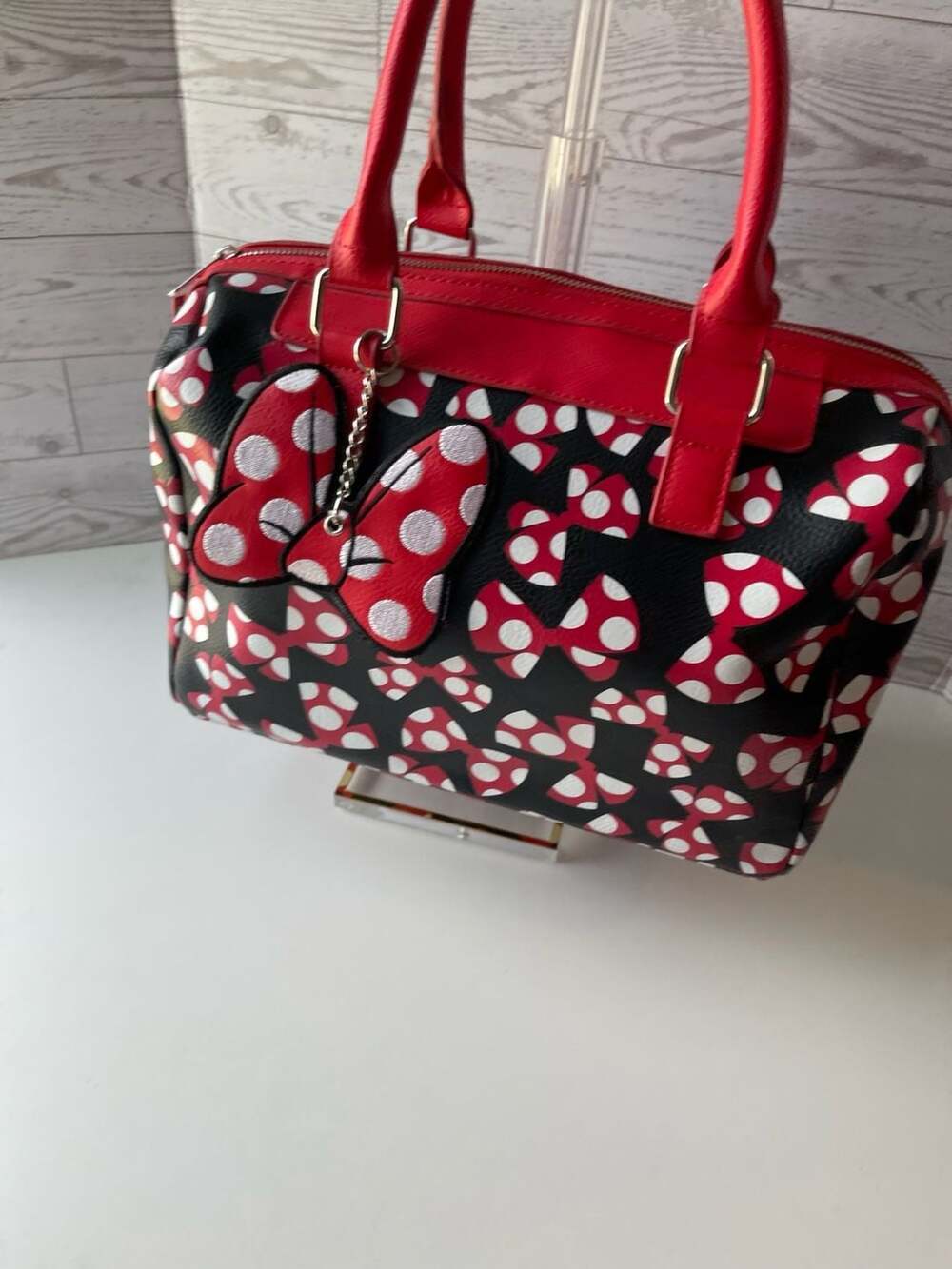 Disney Parks Minnie Mouse Polka Dot Bow Satchel Barrel Bag